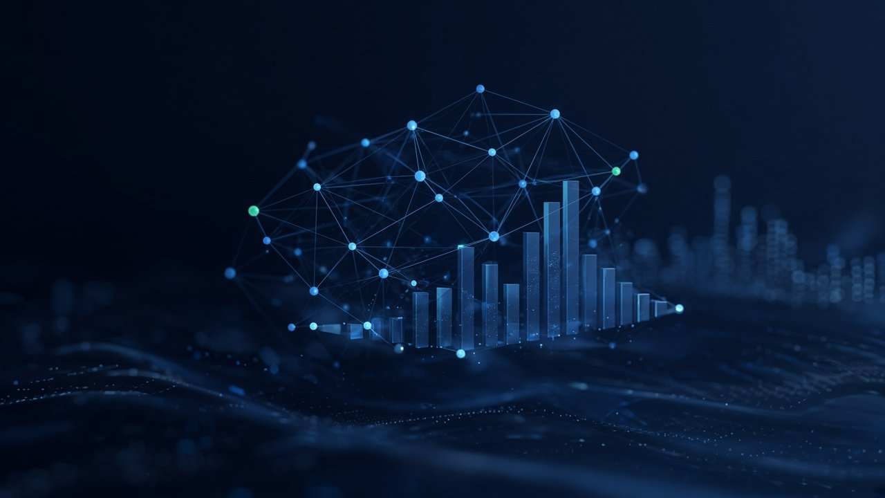 Abstract blue data visualization in a dark room